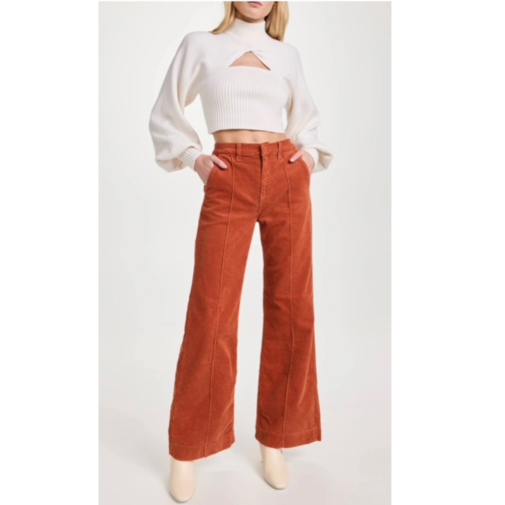 ASKK Pintuck Corduroy High Rise Flared Leg Trousers Womens Pants in Potters Clay